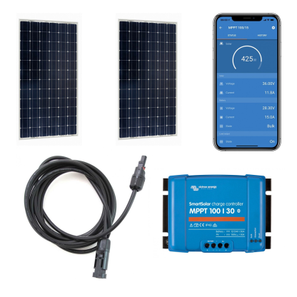Solarpanel-Paket 380Wp | Victron SmartSolar MPPT 30A Laderegler | 2x 190Wp Solarpanel | Komplett | Einfache Installation - 